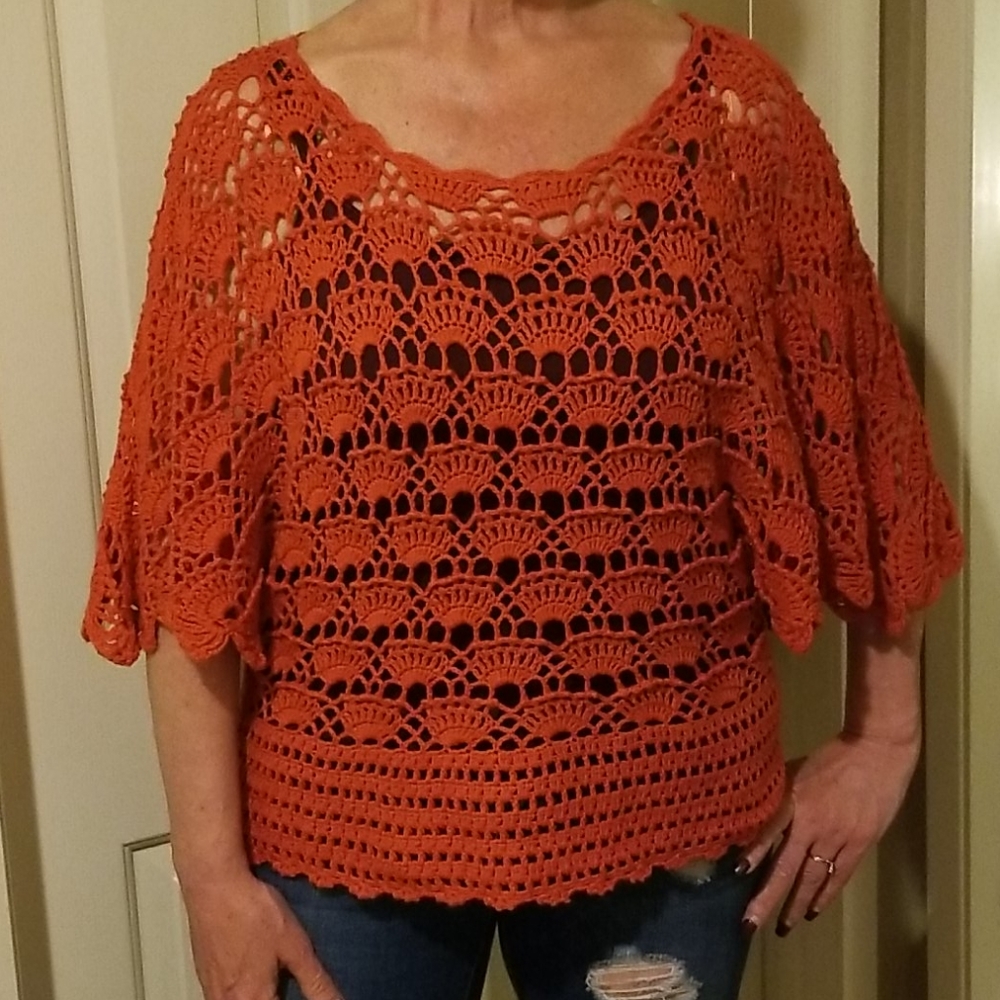Orange light weight crochet top